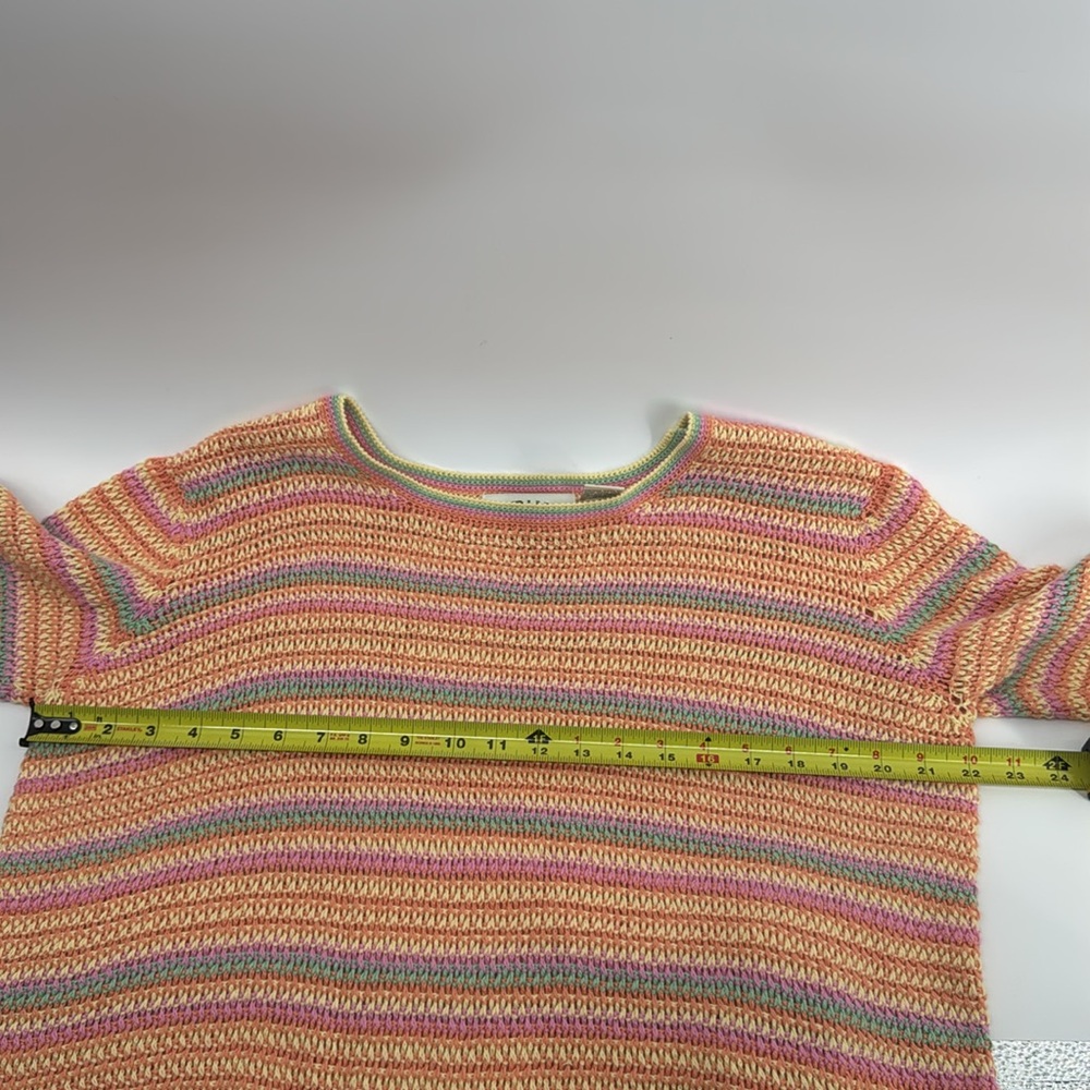 ORVIS Crewneck Ramie/Cotton‎ Open-Knit Sweater Pastel Multi-Color Stripes Sz XL - Picture 8 of 8